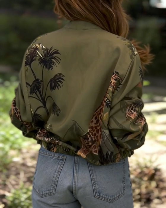 Manteau Manches Longues Imprimé Fermeture Éclair