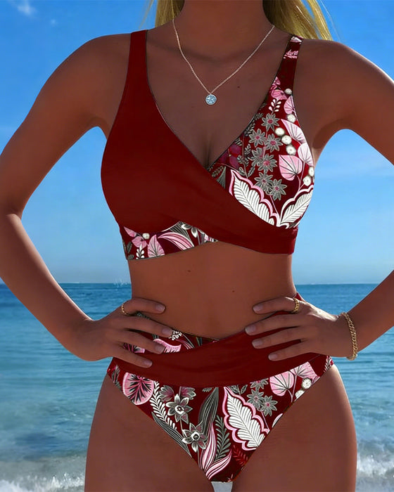 Bikini Contraste Couleur Mode Fleuri
