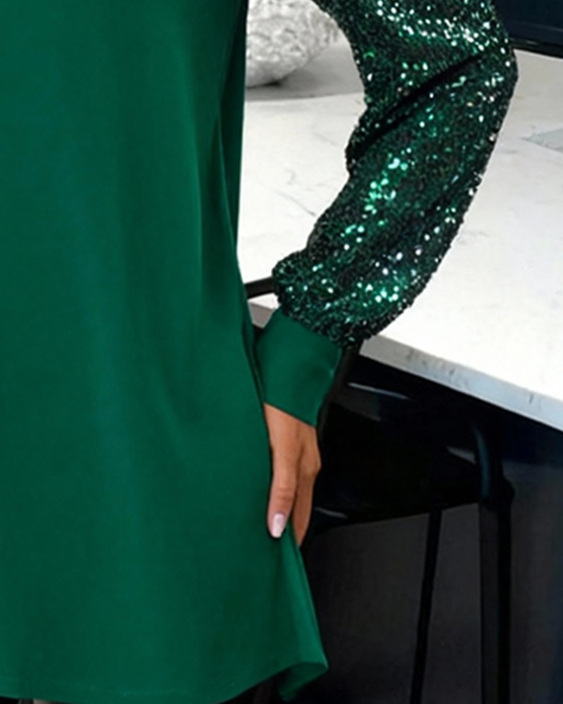 Chemise Pailletée Patchwork Col V Boutonnée