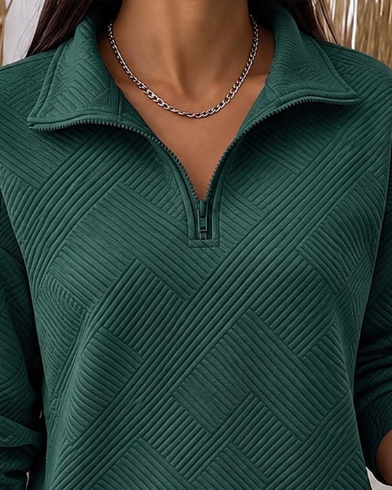 Sweat Uni Demi-Zip Col À Revers