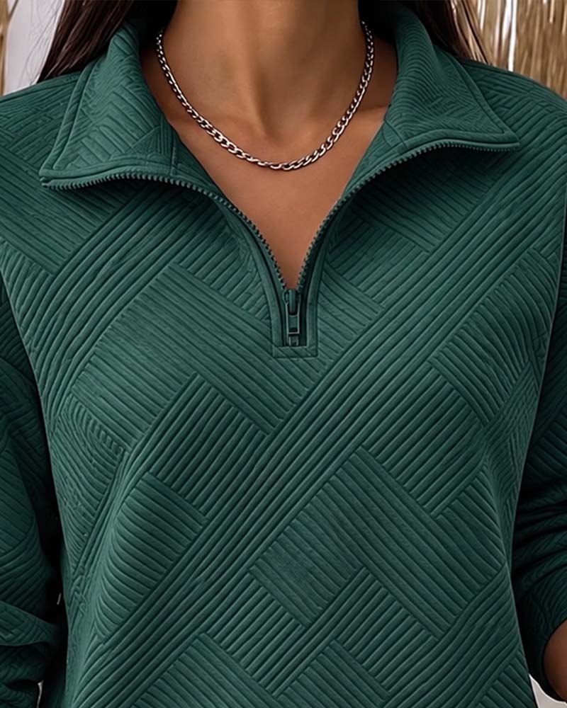Sweat Uni Demi-Zip Col À Revers