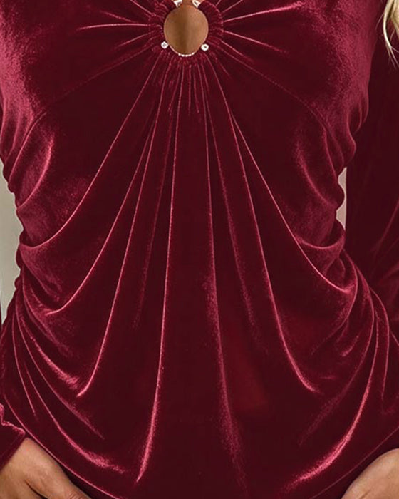 Blouse Velours Col En V O-Ring Twist Manche Cloche