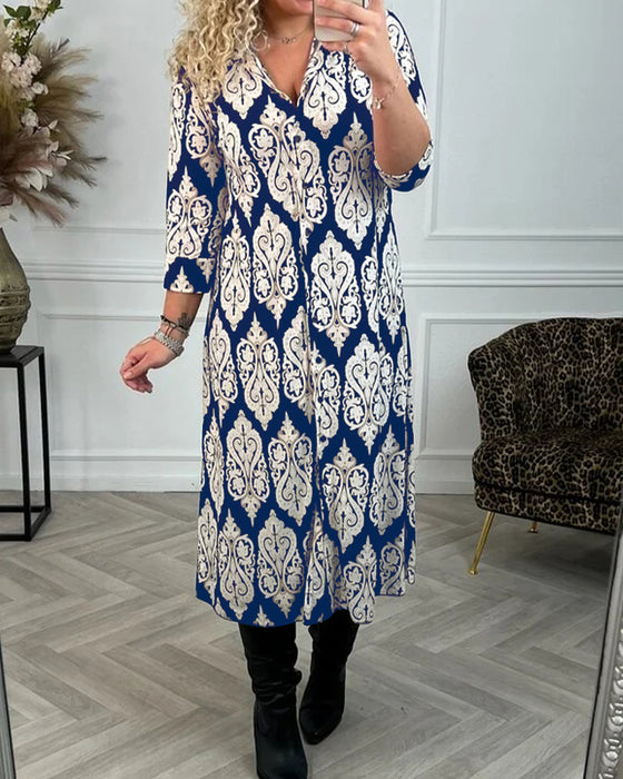 Robe à revers imprimé et fente latérale