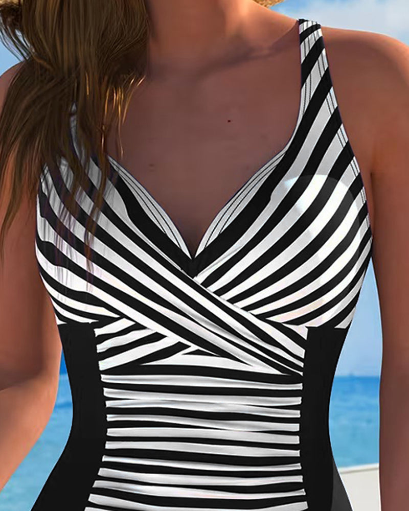 Maillot De Bain Une Pièce Rayé Color-Block