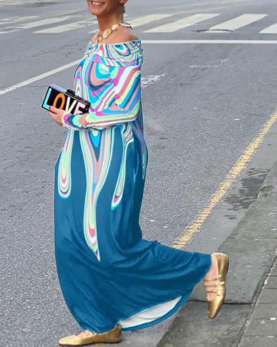 Robe longue élégante à manches longues et épaules dénudées