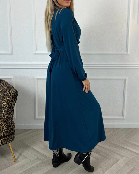 Robe sexy unie avec manches longues