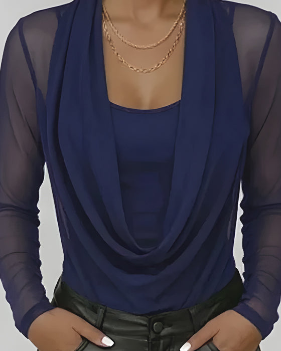 Ensemble Maille Superposée Col Cowl Manche Longue Deux Pièces