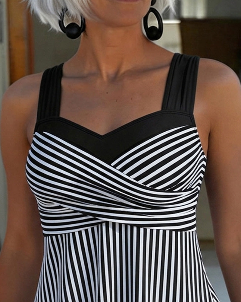 Tankini Rayé Camisole Deux Pièces