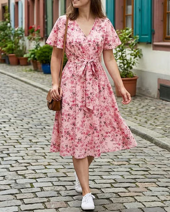 Robe Col V Florale A-Ligne