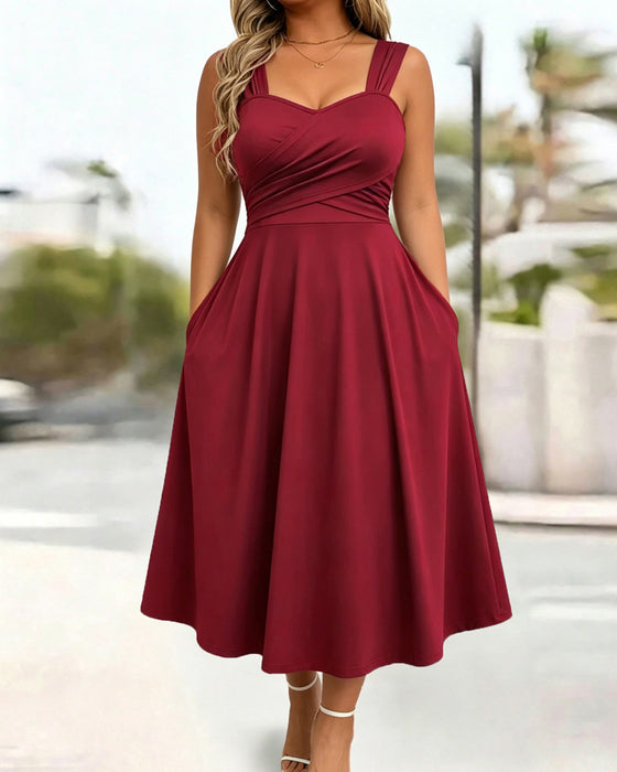 Robe Froncée Bandeau Taille Haute