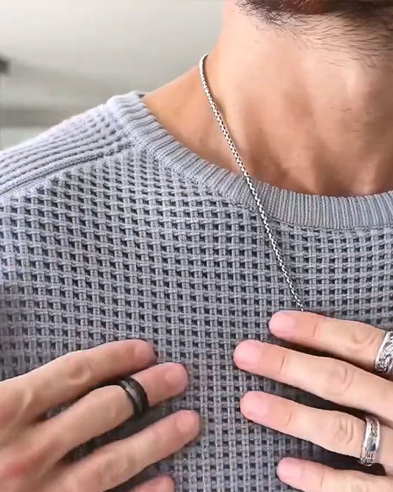 Pull-Over Homme Col Rond Gaufré Manches Longues
