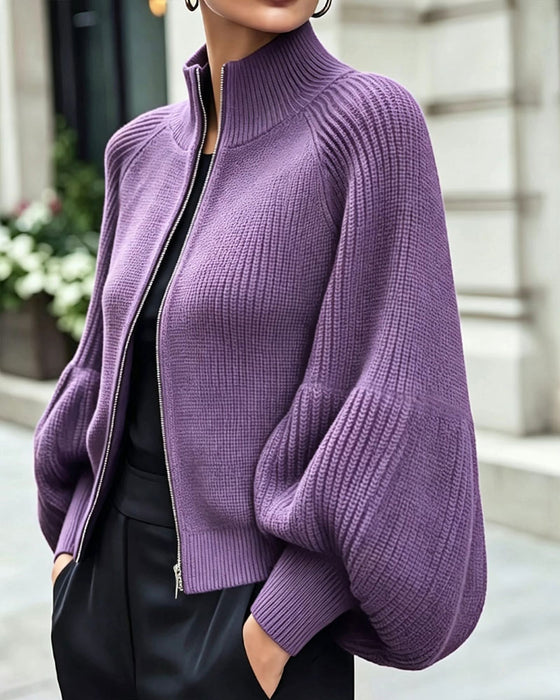 Manteau Col Montant Fermeture Éclair Manche Lanterne