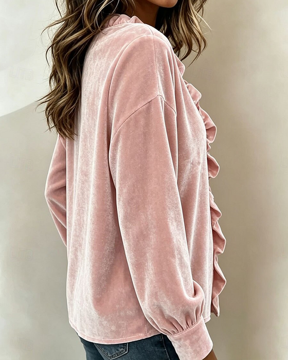 Blouse Col V Volant Unie