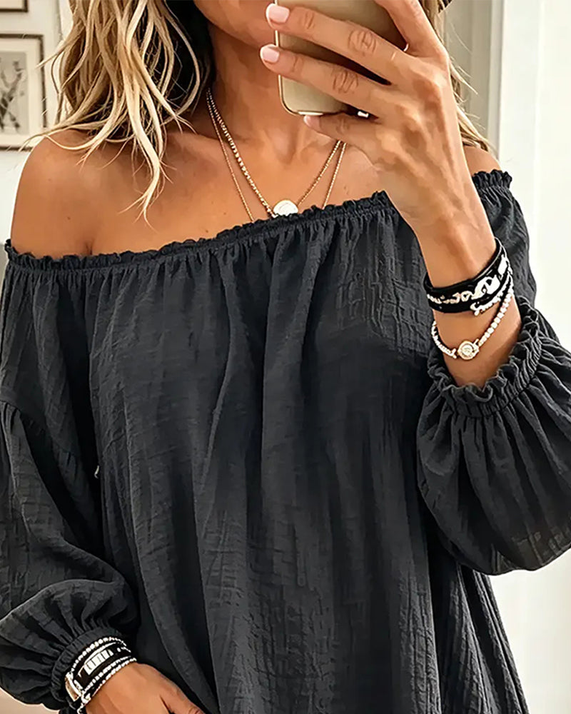 Top Épaules Dénudées Ample Unicolore Couleur