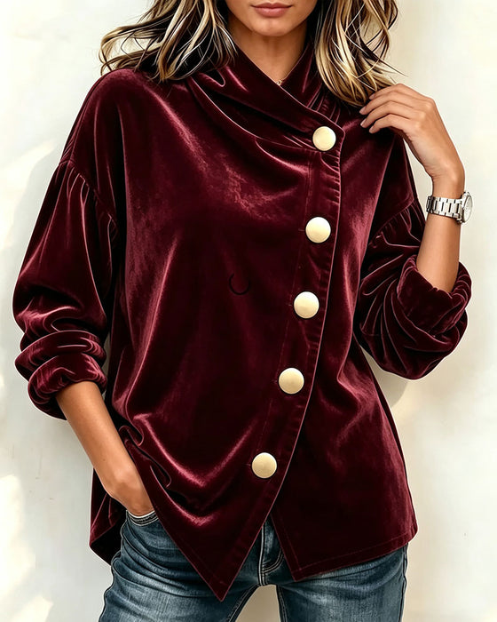 Manteau Unie Couleur Diagonale Bouton Mode