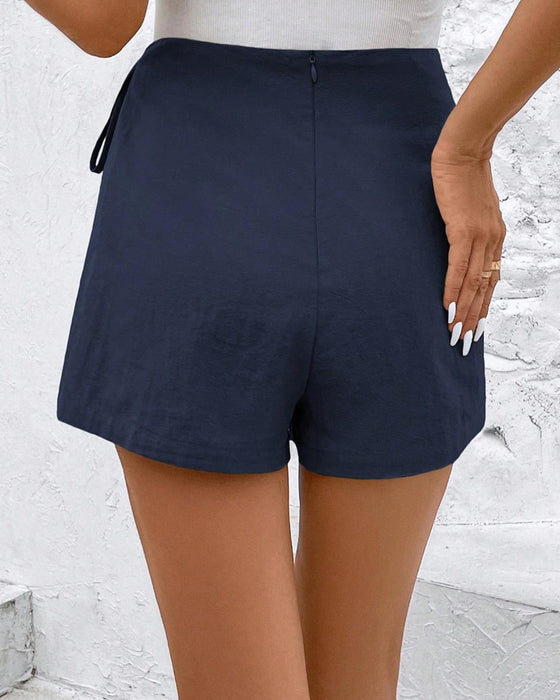 Pantalons Couleur Unie Cordons Fermeture Éclair Coupe A