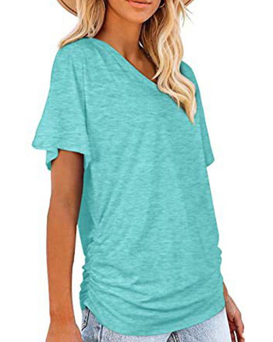 T-Shirt Plissé Uni Col En V