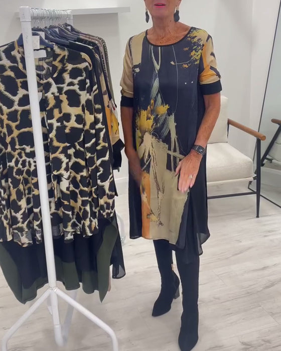 Robe À Col Rond Et Imprimé Rétro