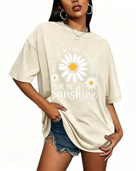 T-Shirt Décontracté Daisy Imprimé Col Rond