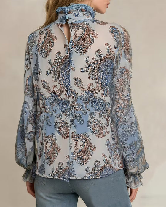 Blouse Bordure Dentelle Cordon De Serrage Sheer