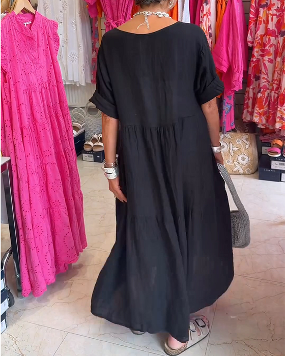 Robe Plissée Décontractée Unie