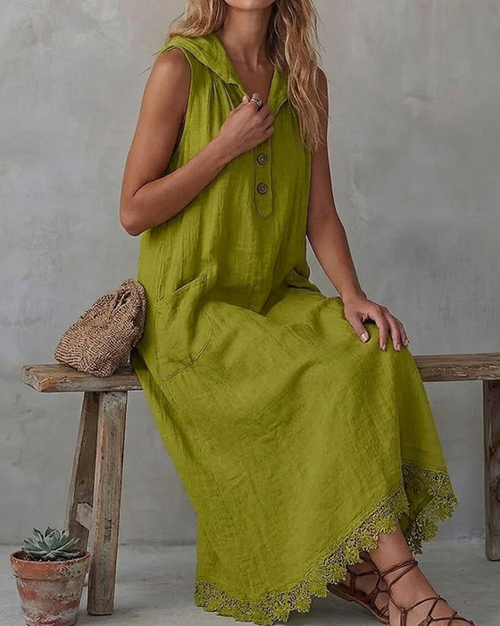 Robe Capuche Sans Manches Dentelle Patchwork