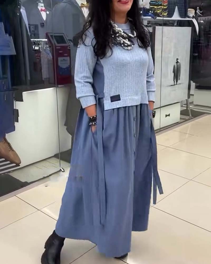 Robe Décontracté À Contraste De Couleurs Col Rond