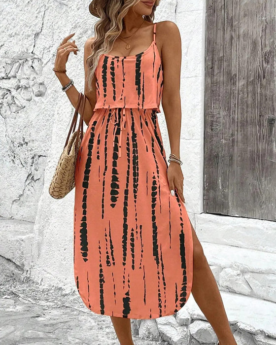 Robe Motif Irrégulier Fente Camisole