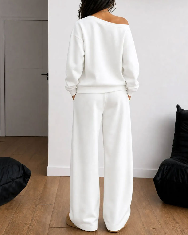Ensemble Épaule Unique Décontracté Sweat-Shirt Pantalon Long