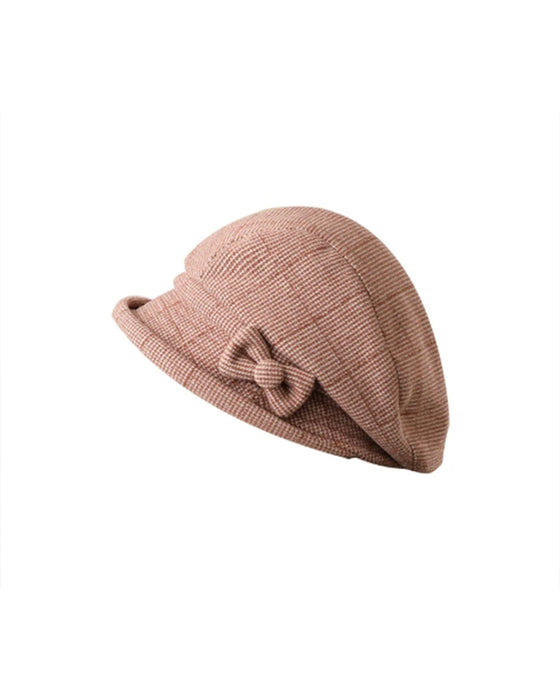 Femme Élégant À Carreaux Nœud Décor Béret