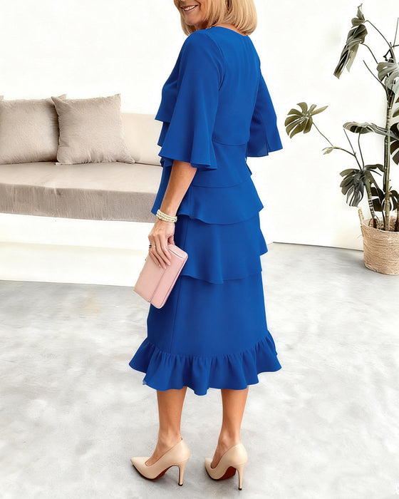 Robe Élégante Col Rond À Volants