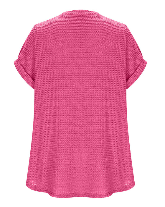 T-Shirt Femme Maille Gaufrée Col V Décontracté Été