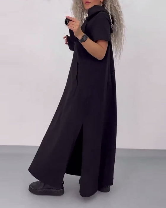 Robe Couleur Unie Sweat À Capuche Décontracté