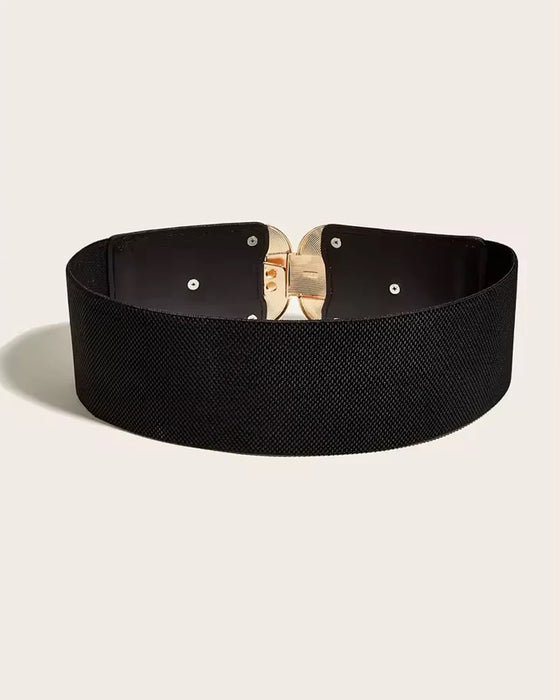 Ceinture En Cuir Haute Élasticité À Boucle Dorée Vintage Pour Femmes