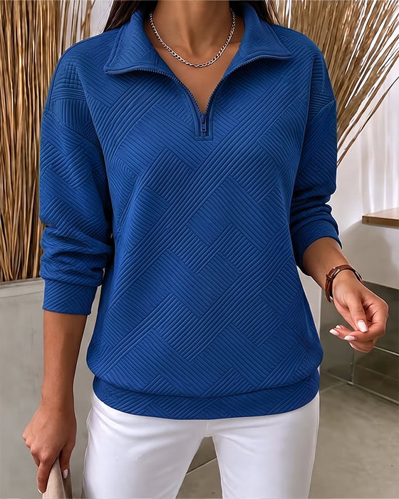 Sweat Uni Demi-Zip Col À Revers