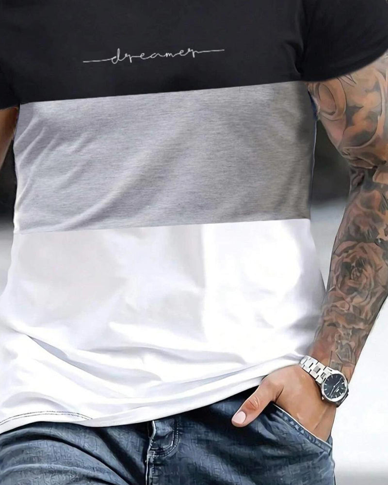 T-Shirt Bloc De Couleur Encolure Ronde Manche Courte