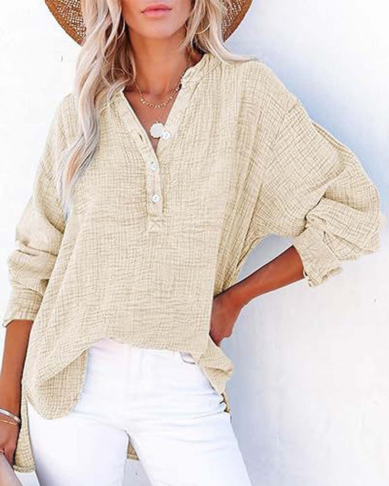 Blouse Plissée Bouton Manches Longues