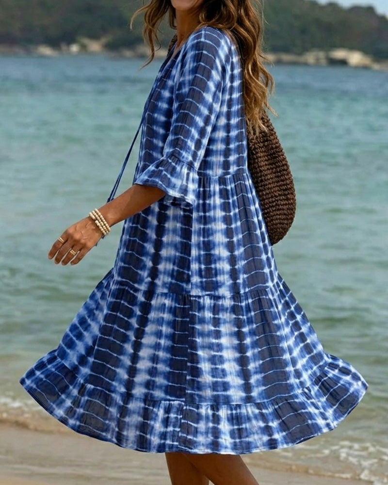 Robe Col V, Imprimé Dégradé, Vacances