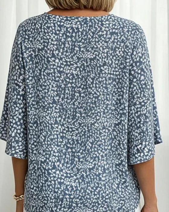 Blouse Col En V Fente Manche Cloche Fleurie Coude