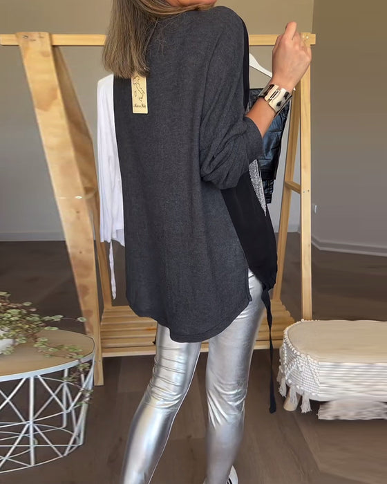 Haut décontracté à manches longues et col rond