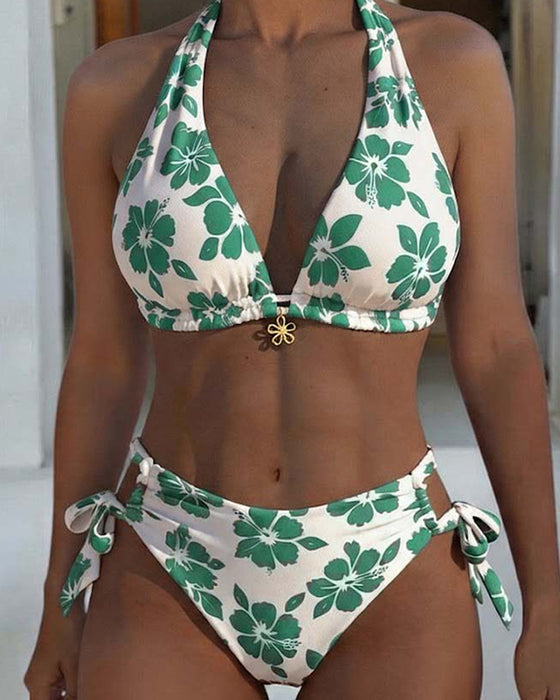 Bikini Hibiscus Imprimé Halter