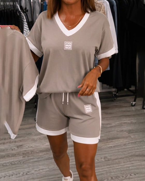 Ensemble Col V Imprimé Contraste Short Manches Courtes