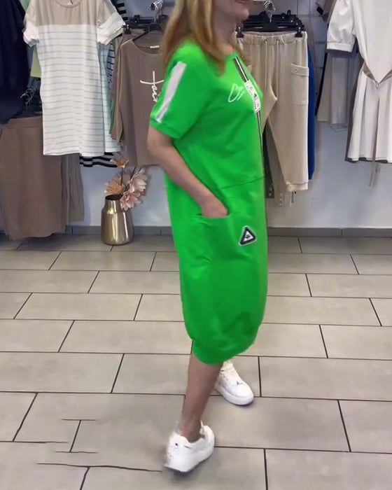 Robe Manches Courtes Imprimée Droite