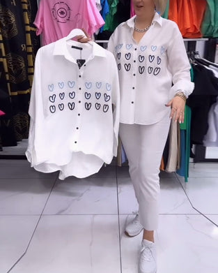 Chemise boutonnée simple imprimé coeur