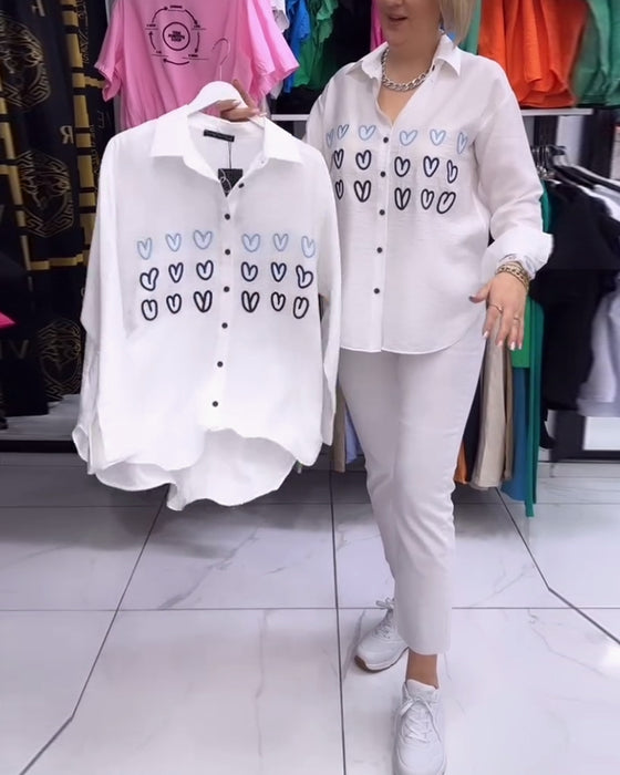 Chemise boutonnée simple imprimé coeur