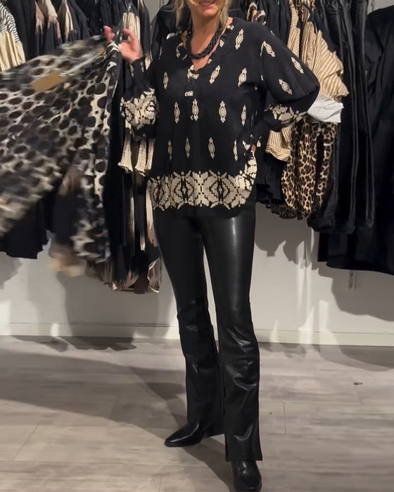 Chemise imprimée à manches lanternes et col en V