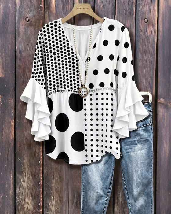 Blouse Pois Mixte Patchwork Volant