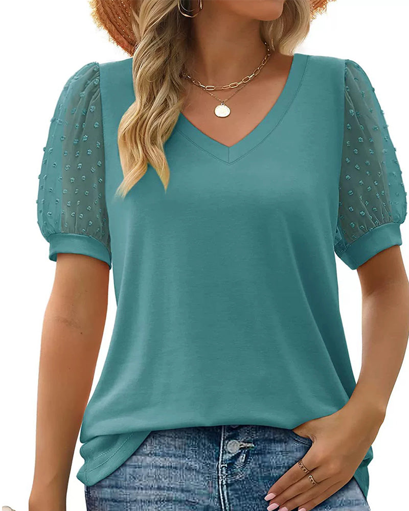 Blouse Unie Mesh Manche Bouffante
