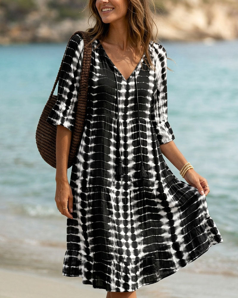Robe Col V, Imprimé Dégradé, Vacances