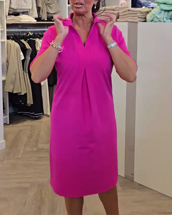 Robe à Col Chemise Décontractée Unie